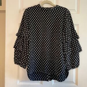 Loft Tiered Balloon Sleeve Textured Blouse Sz Medium